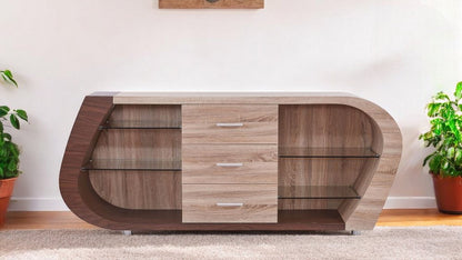 Oak And Walnut Multi Tone Buffet With 3 Drawers HomeRoots