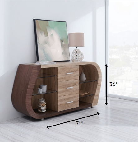 Oak And Walnut Multi Tone Buffet With 3 Drawers HomeRoots