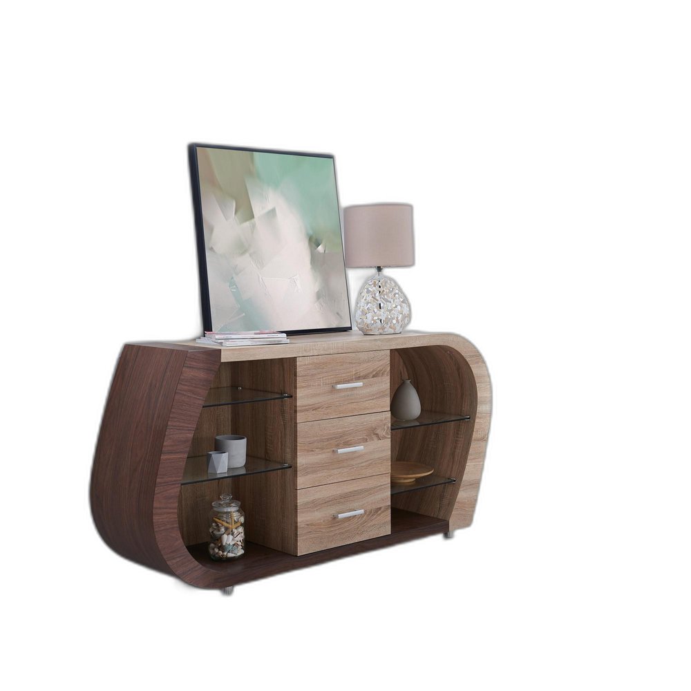 Oak And Walnut Multi Tone Buffet With 3 Drawers HomeRoots