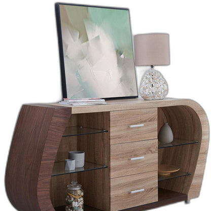 Oak And Walnut Multi Tone Buffet With 3 Drawers HomeRoots