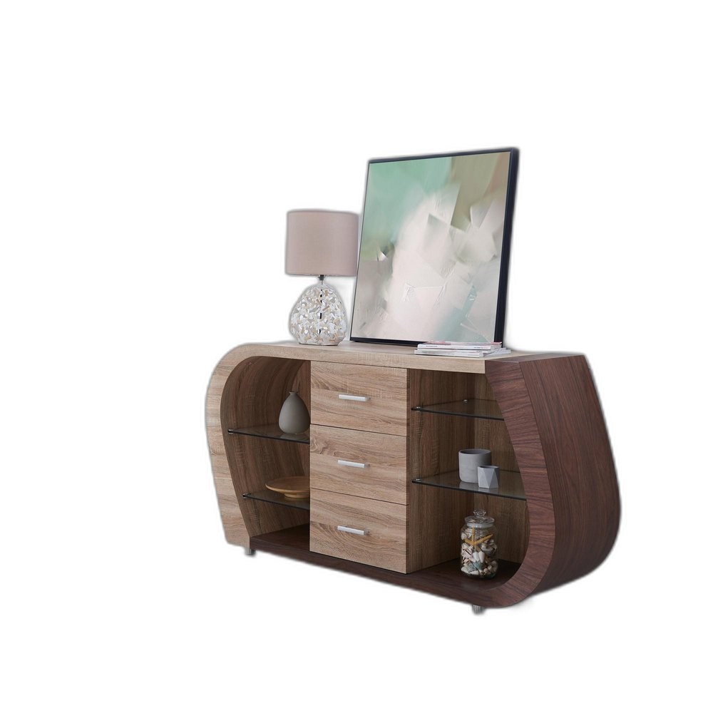 Oak And Walnut Multi Tone Buffet With 3 Drawers HomeRoots