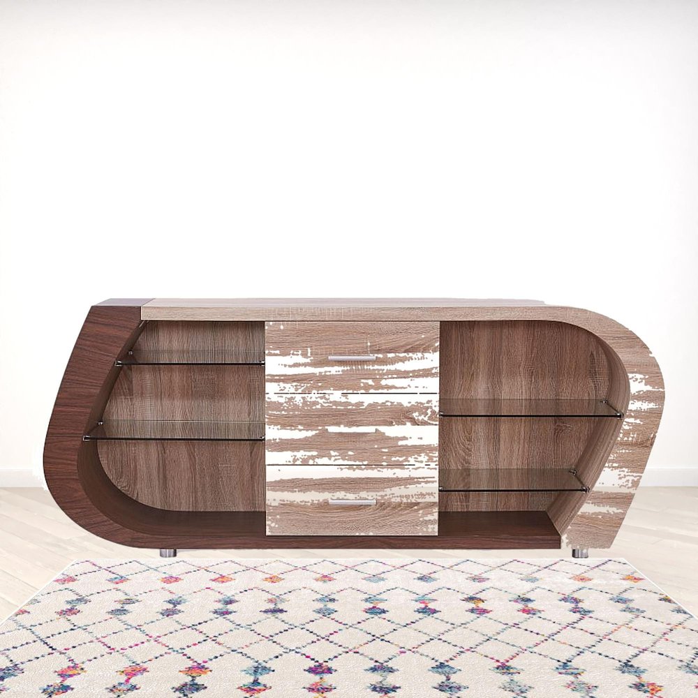 Oak And Walnut Multi Tone Buffet With 3 Drawers HomeRoots