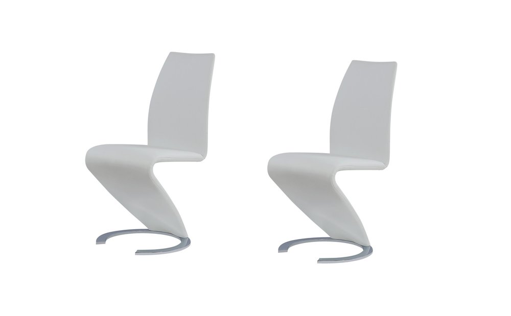 Set of Two White and Silver Upholstered Faux Leather Dining Parsons Chairs HomeRoots