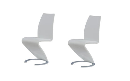 Set of Two White and Silver Upholstered Faux Leather Dining Parsons Chairs HomeRoots