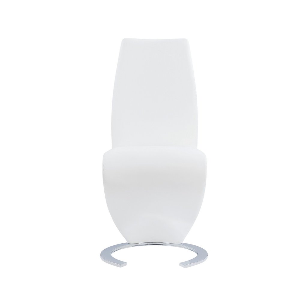 Set of Two White and Silver Upholstered Faux Leather Dining Parsons Chairs HomeRoots