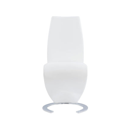 Set of Two White and Silver Upholstered Faux Leather Dining Parsons Chairs HomeRoots
