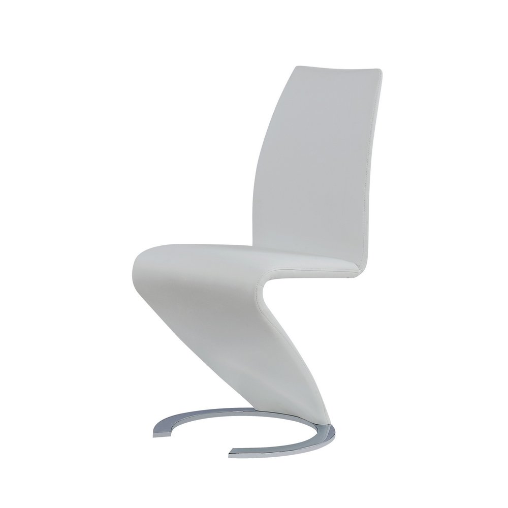 Set of Two White and Silver Upholstered Faux Leather Dining Parsons Chairs HomeRoots