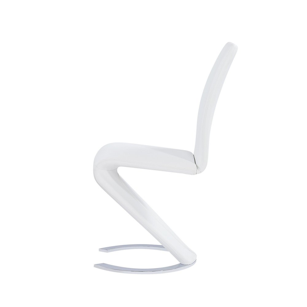 Set of Two White and Silver Upholstered Faux Leather Dining Parsons Chairs HomeRoots
