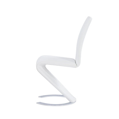Set of Two White and Silver Upholstered Faux Leather Dining Parsons Chairs HomeRoots
