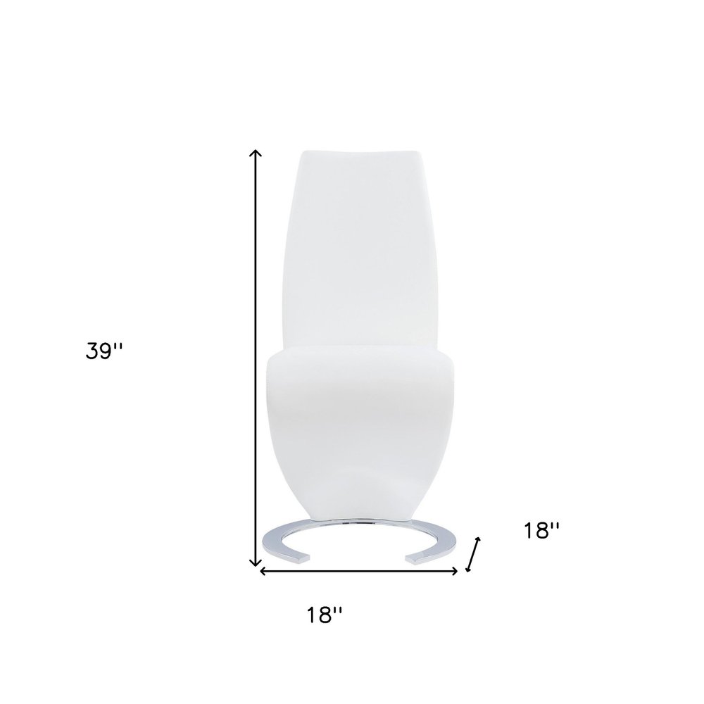 Set of Two White and Silver Upholstered Faux Leather Dining Parsons Chairs HomeRoots