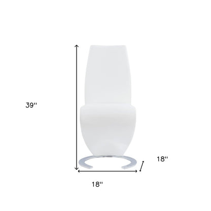 Set of Two White and Silver Upholstered Faux Leather Dining Parsons Chairs HomeRoots