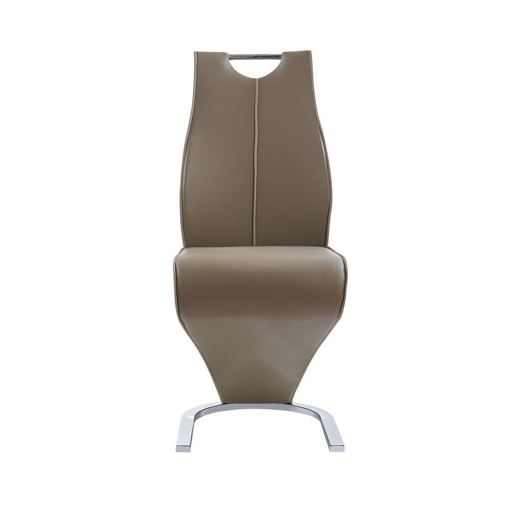 Set of Two Brown and Silver Upholstered Faux Leather Dining Parsons Chairs HomeRoots