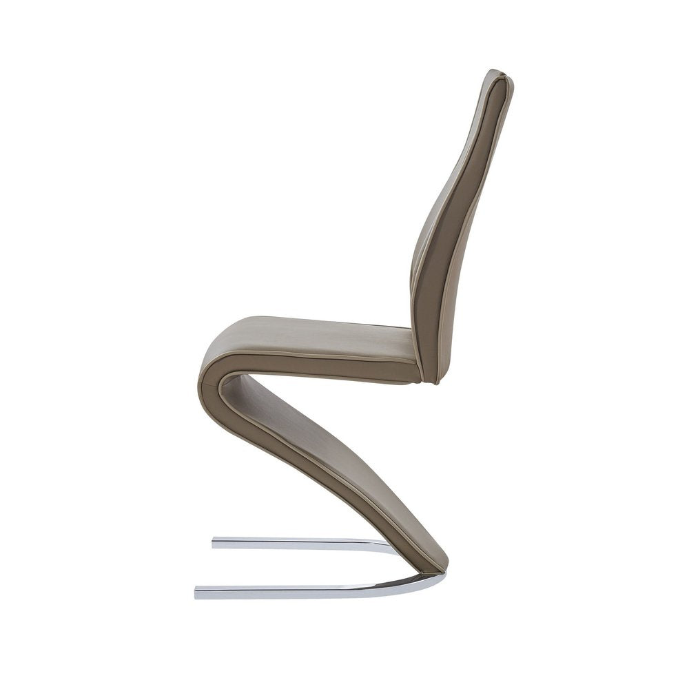 Set of Two Brown and Silver Upholstered Faux Leather Dining Parsons Chairs HomeRoots