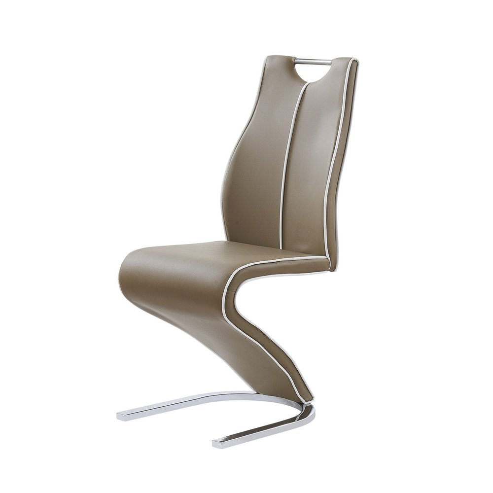 Set of Two Brown and Silver Upholstered Faux Leather Dining Parsons Chairs HomeRoots
