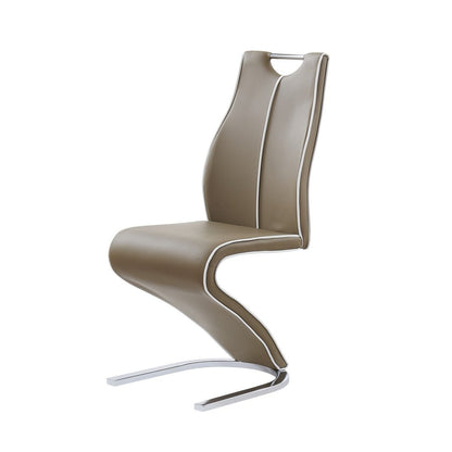 Set of Two Brown and Silver Upholstered Faux Leather Dining Parsons Chairs HomeRoots