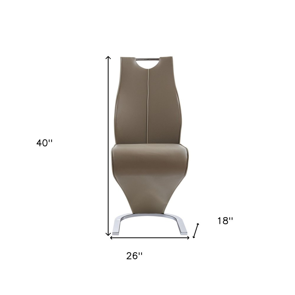 Set of Two Brown and Silver Upholstered Faux Leather Dining Parsons Chairs HomeRoots
