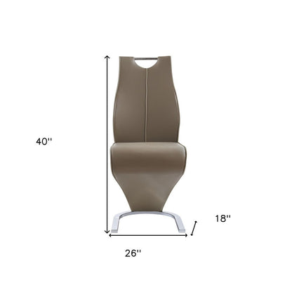 Set of Two Brown and Silver Upholstered Faux Leather Dining Parsons Chairs HomeRoots