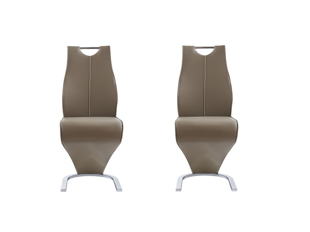 Set of Two Brown and Silver Upholstered Faux Leather Dining Parsons Chairs HomeRoots