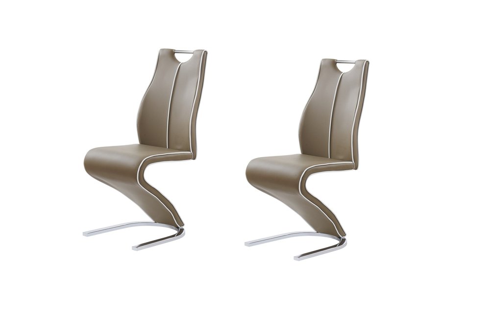 Set of Two Brown and Silver Upholstered Faux Leather Dining Parsons Chairs HomeRoots