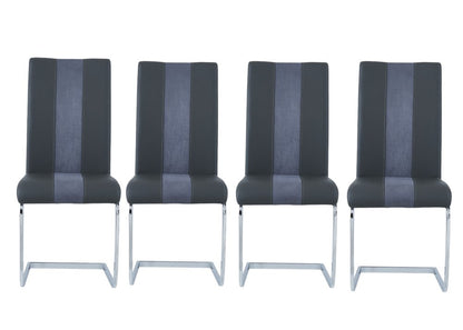 Set of Four Gray and Silver Upholstered Faux Leather Dining Side Chairs HomeRoots