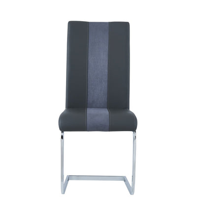 Set of Four Gray and Silver Upholstered Faux Leather Dining Side Chairs HomeRoots