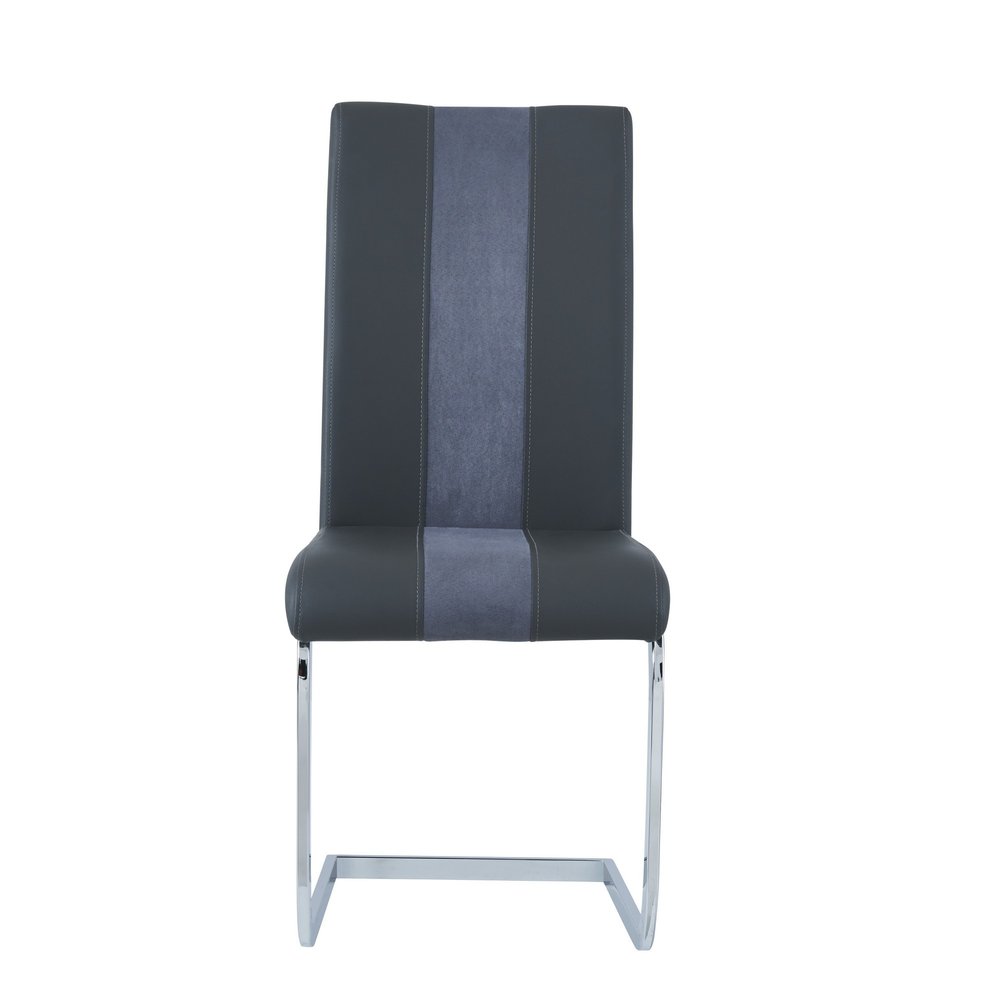 Set of Four Gray and Silver Upholstered Faux Leather Dining Side Chairs HomeRoots