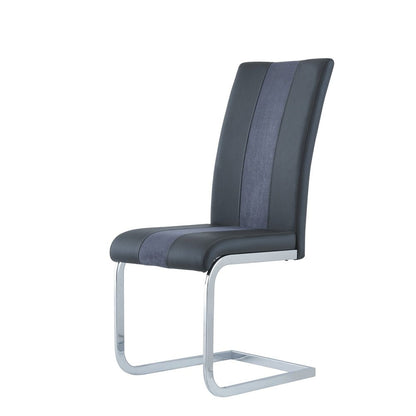 Set of Four Gray and Silver Upholstered Faux Leather Dining Side Chairs HomeRoots
