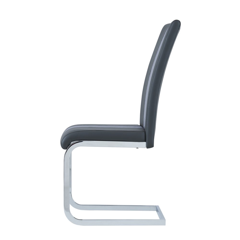 Set of Four Gray and Silver Upholstered Faux Leather Dining Side Chairs HomeRoots