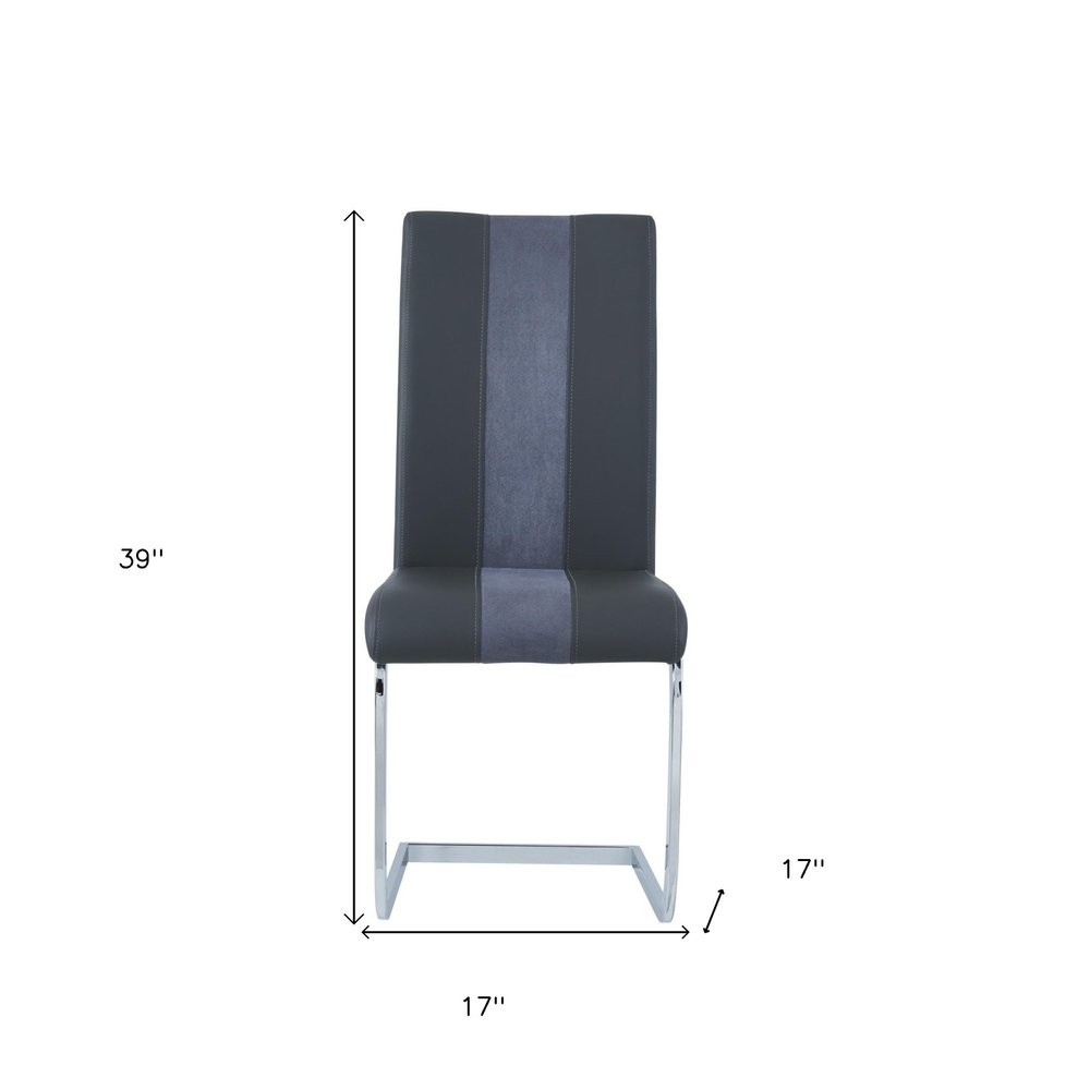 Set of Four Gray and Silver Upholstered Faux Leather Dining Side Chairs HomeRoots