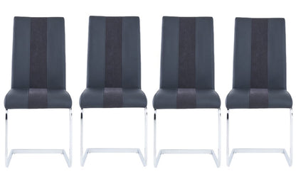 Set of Four Black and Silver Upholstered Faux Leather Dining Side Chairs HomeRoots
