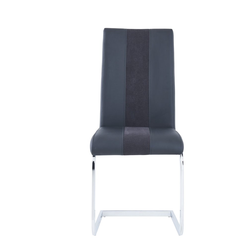 Set of Four Black and Silver Upholstered Faux Leather Dining Side Chairs HomeRoots