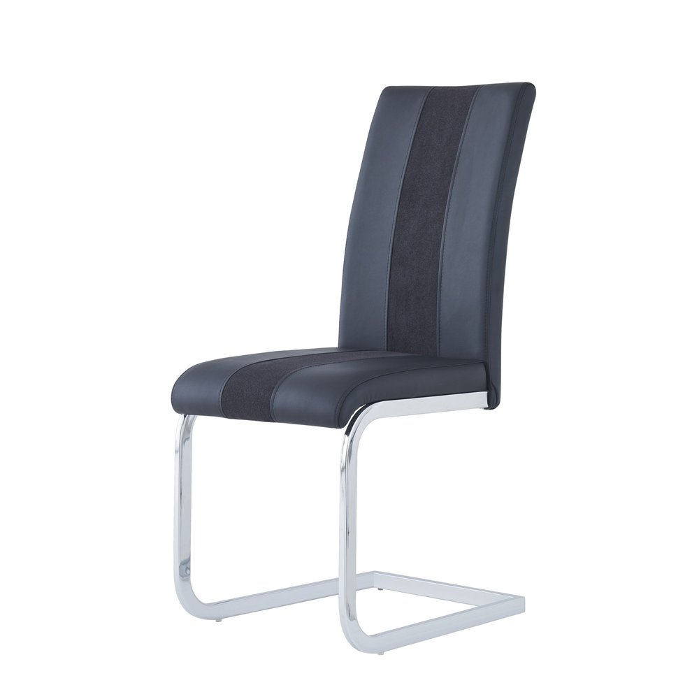 Set of Four Black and Silver Upholstered Faux Leather Dining Side Chairs HomeRoots