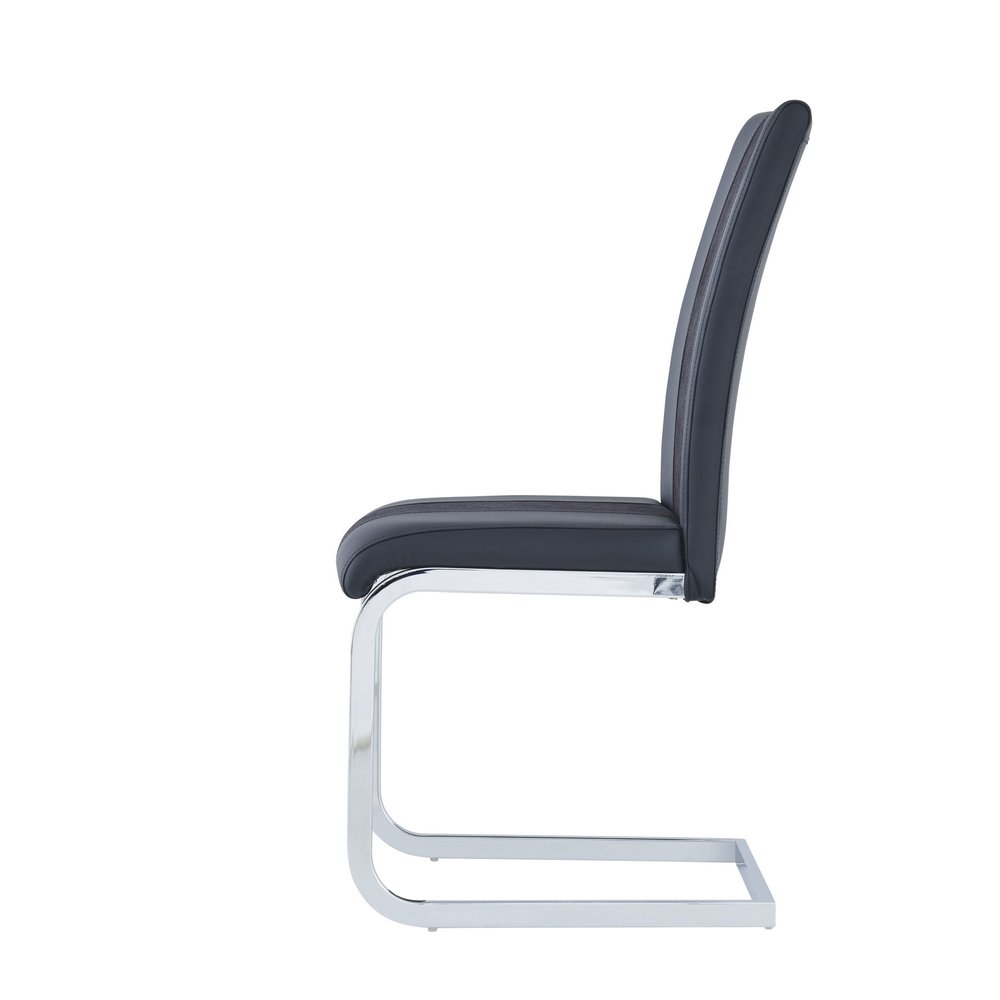 Set of Four Black and Silver Upholstered Faux Leather Dining Side Chairs HomeRoots