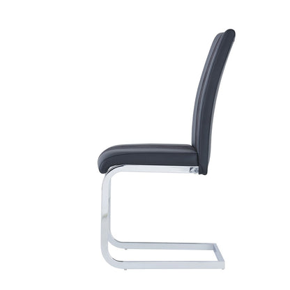 Set of Four Black and Silver Upholstered Faux Leather Dining Side Chairs HomeRoots
