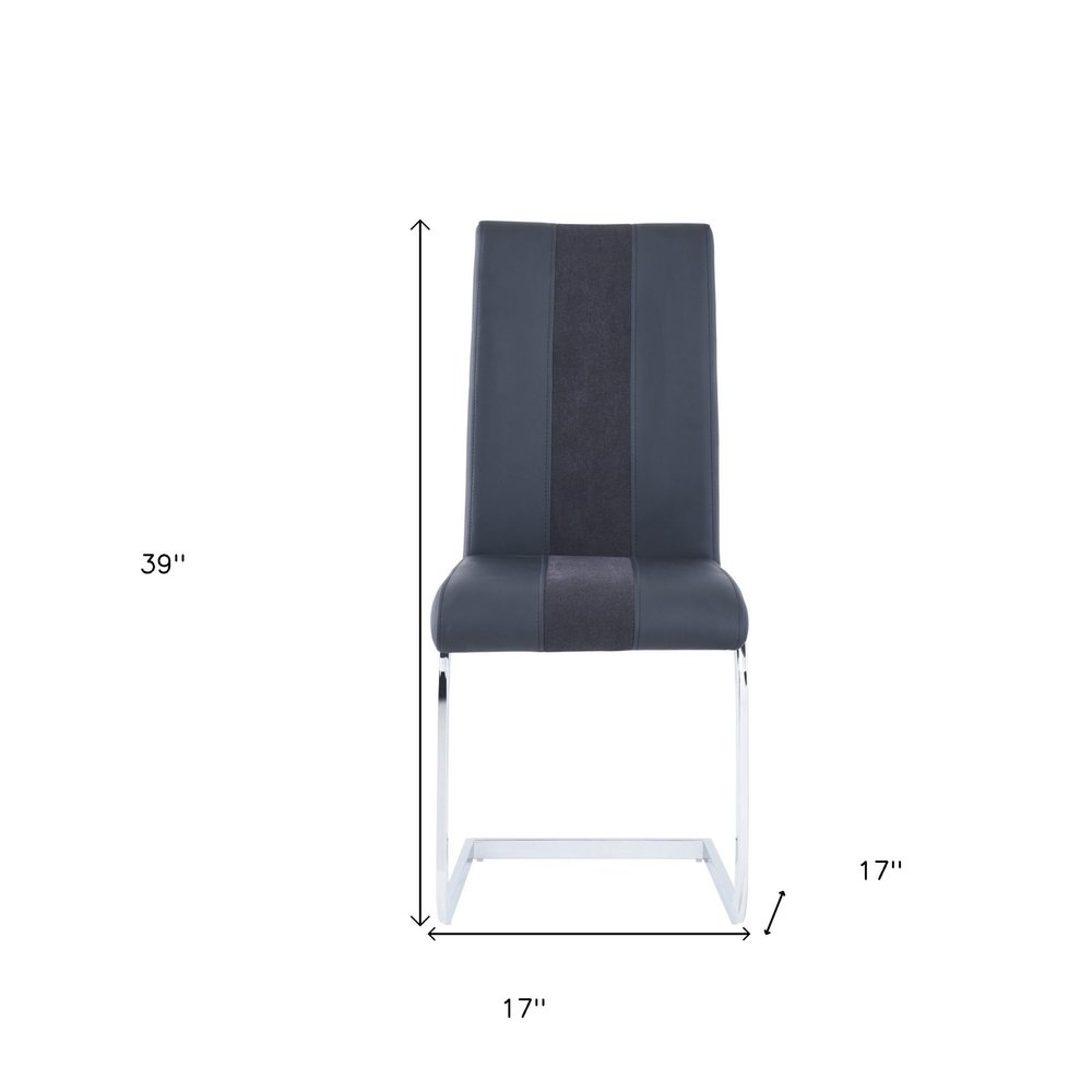 Set of Four Black and Silver Upholstered Faux Leather Dining Side Chairs HomeRoots