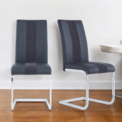 Set of Four Black and Silver Upholstered Faux Leather Dining Side Chairs HomeRoots