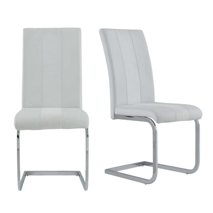 Set of Four White and Silver Upholstered Faux Leather Dining Side Chairs HomeRoots