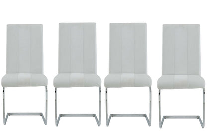 Set of Four White and Silver Upholstered Faux Leather Dining Side Chairs HomeRoots