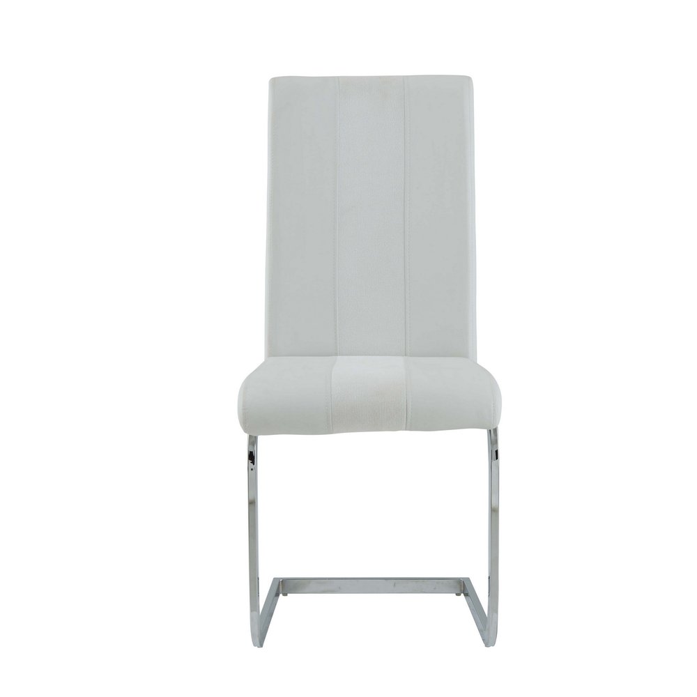 Set of Four White and Silver Upholstered Faux Leather Dining Side Chairs HomeRoots