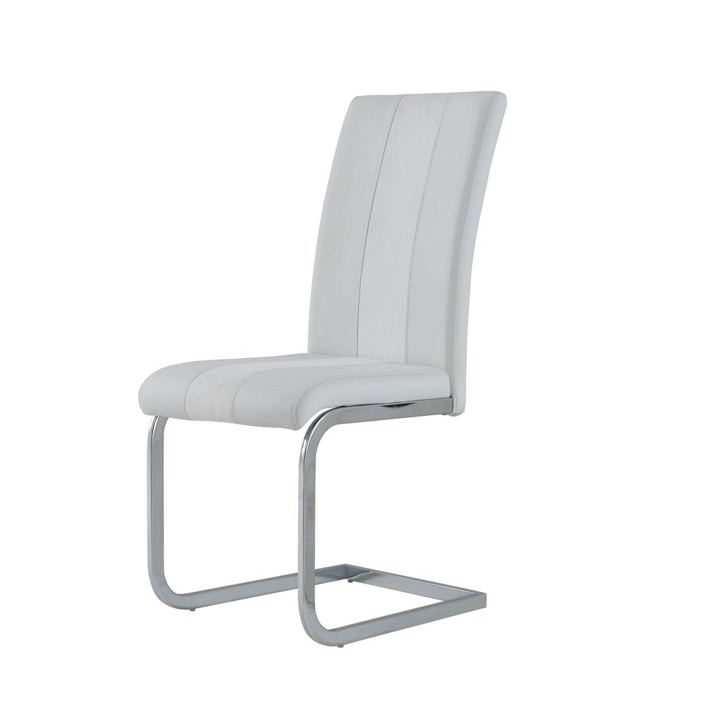 Set of Four White and Silver Upholstered Faux Leather Dining Side Chairs HomeRoots