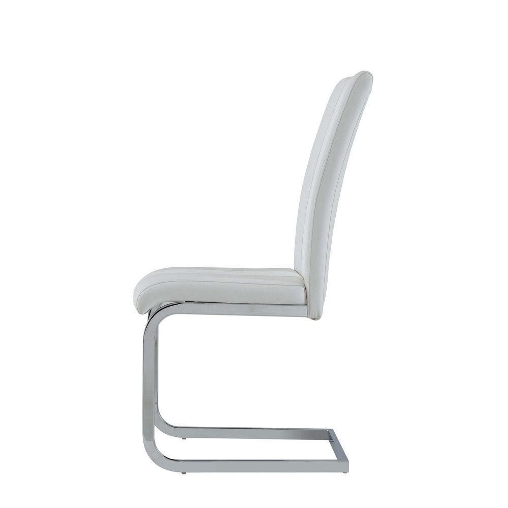 Set of Four White and Silver Upholstered Faux Leather Dining Side Chairs — view 3