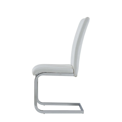 Set of Four White and Silver Upholstered Faux Leather Dining Side Chairs HomeRoots