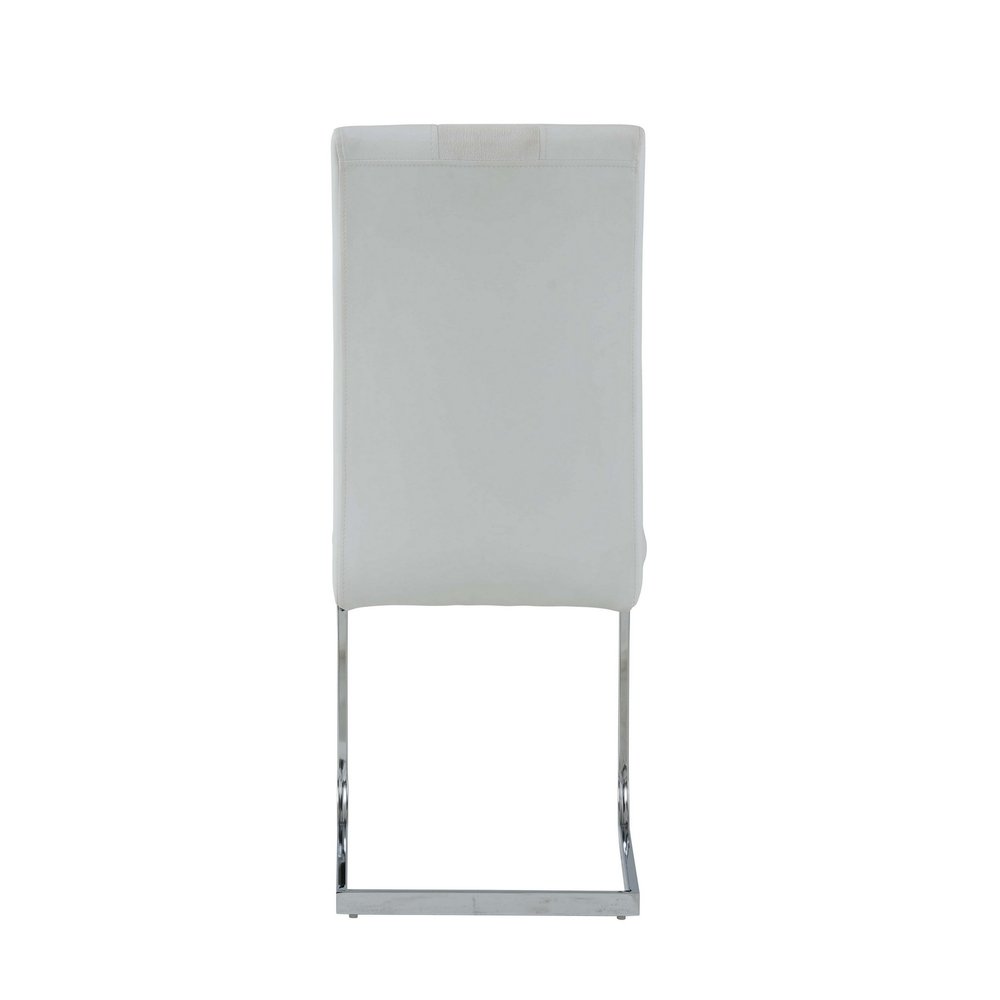 Set of Four White and Silver Upholstered Faux Leather Dining Side Chairs — view 4