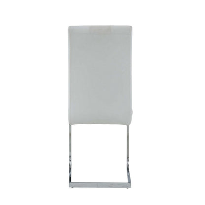 Set of Four White and Silver Upholstered Faux Leather Dining Side Chairs HomeRoots