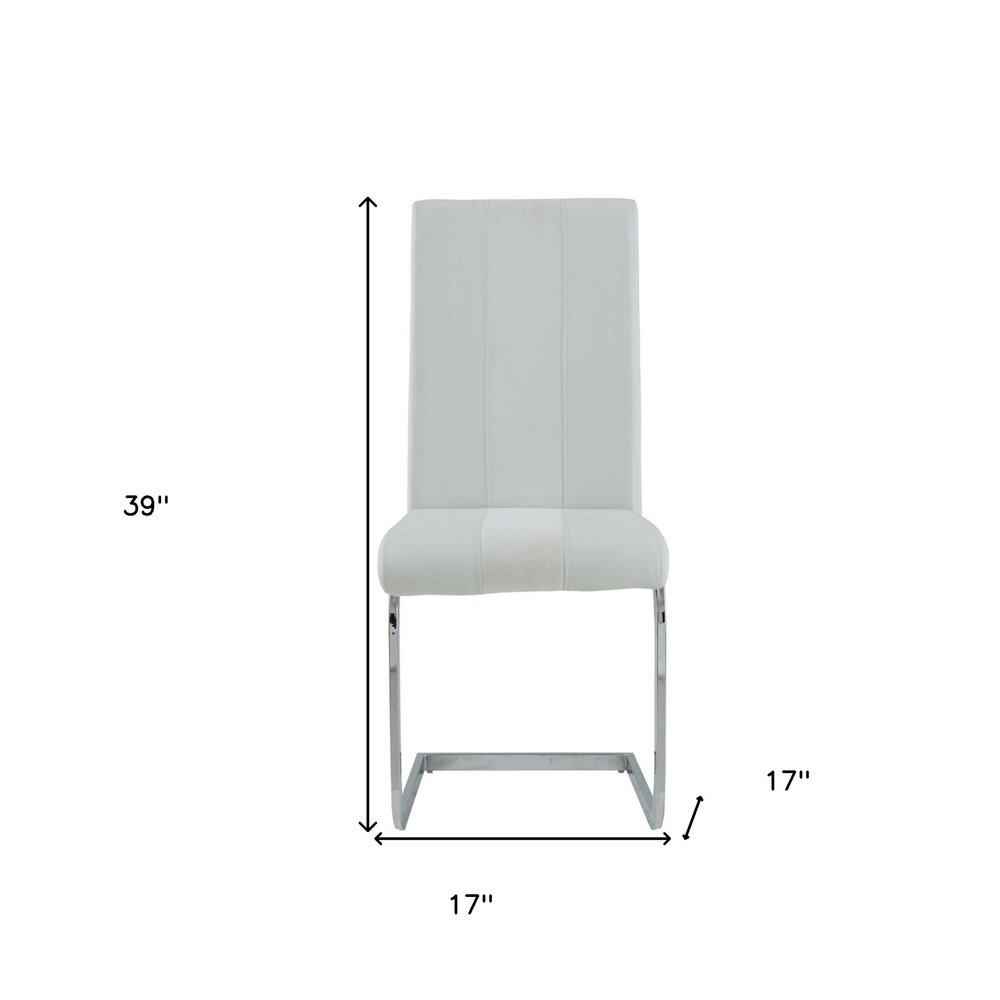 Set of Four White and Silver Upholstered Faux Leather Dining Side Chairs HomeRoots