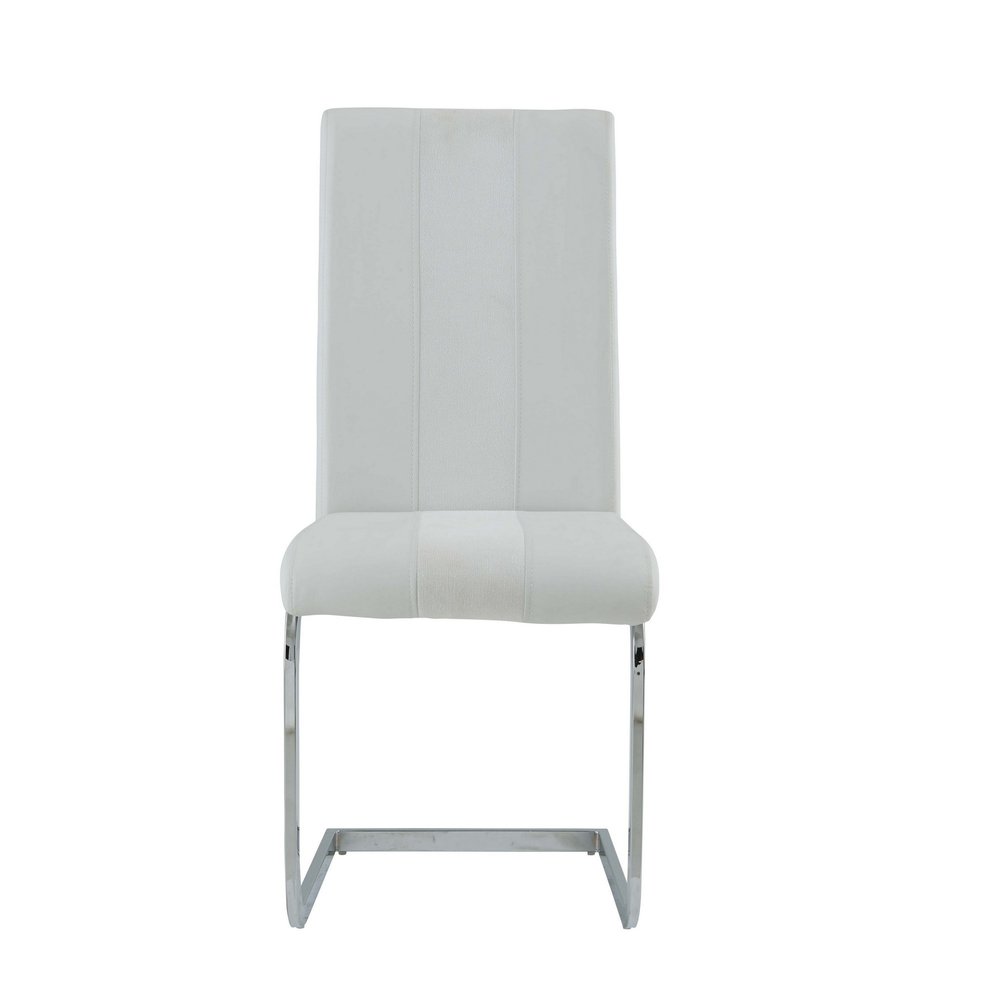 Set of Four White and Silver Upholstered Faux Leather Dining Side Chairs HomeRoots