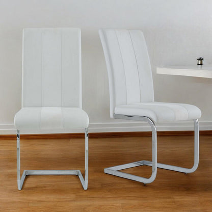 Set of Four White and Silver Upholstered Faux Leather Dining Side Chairs HomeRoots