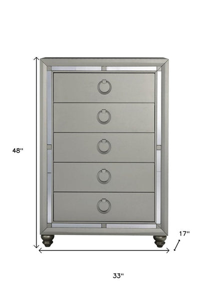 58" Silver Solid Wood Six Drawer Double Dresser HomeRoots