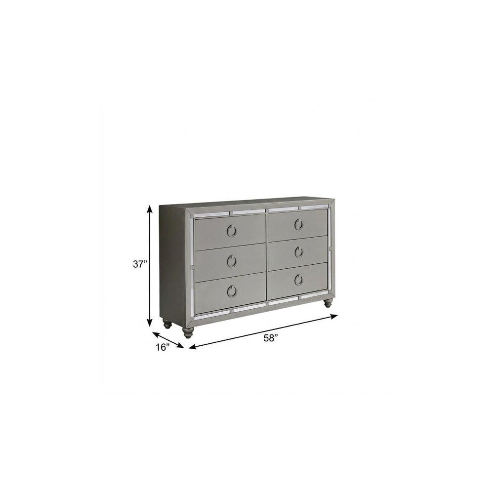 58" Silver Solid Wood Six Drawer Double Dresser HomeRoots