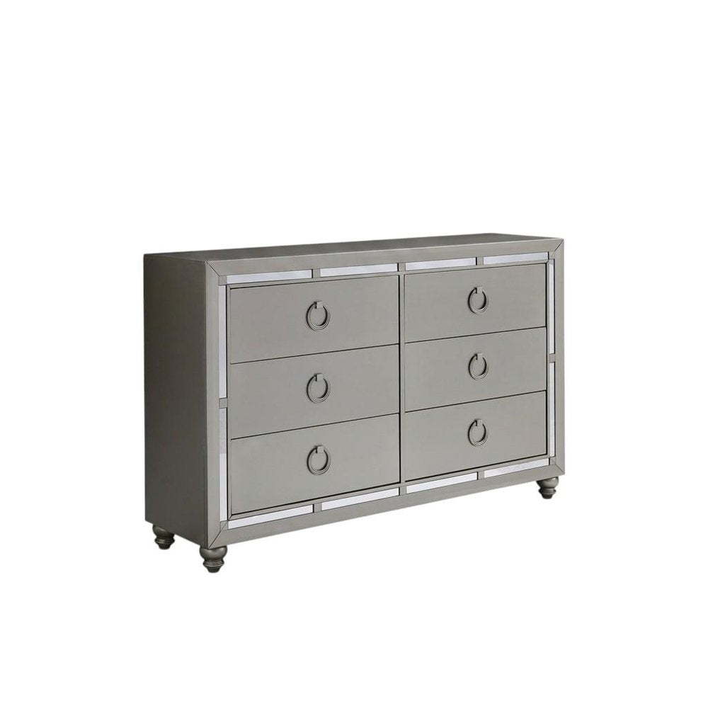 58" Silver Solid Wood Six Drawer Double Dresser HomeRoots